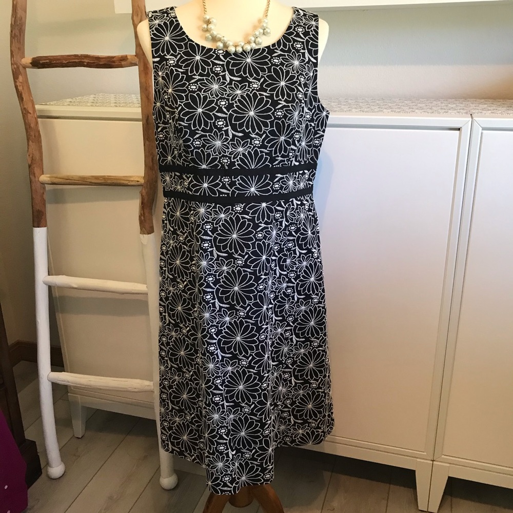 Talbots Black and White Floral Midi Dress